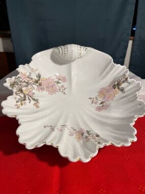 White Floral Porcelain Serving Bowl with Pink Flower Accents